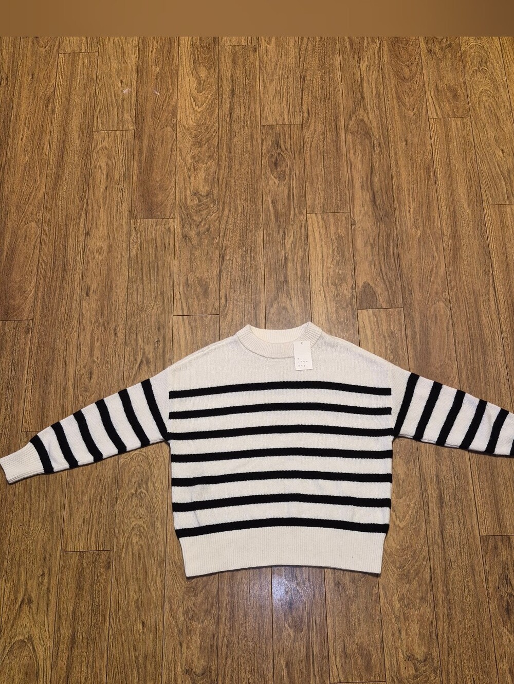a new day Black & White Striped Crewneck Sweater